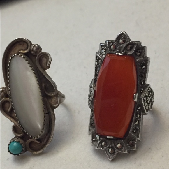 Vintage Jewelry - Jasper and mother of pearl vintage silver rings